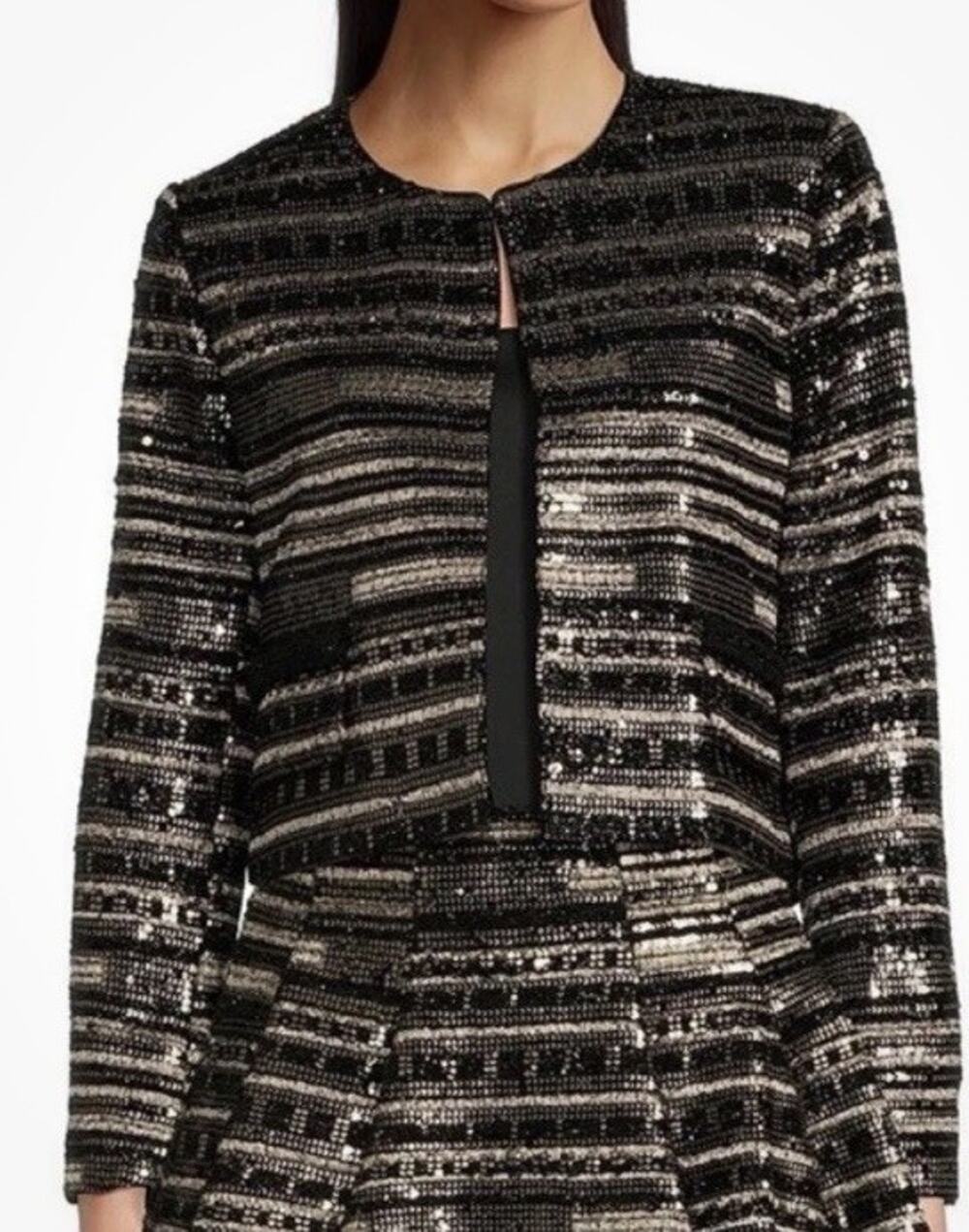 Muse by Marchesa Hazel Metallic Sequin Round Neck Evening Jacket Sz 0 Open (K